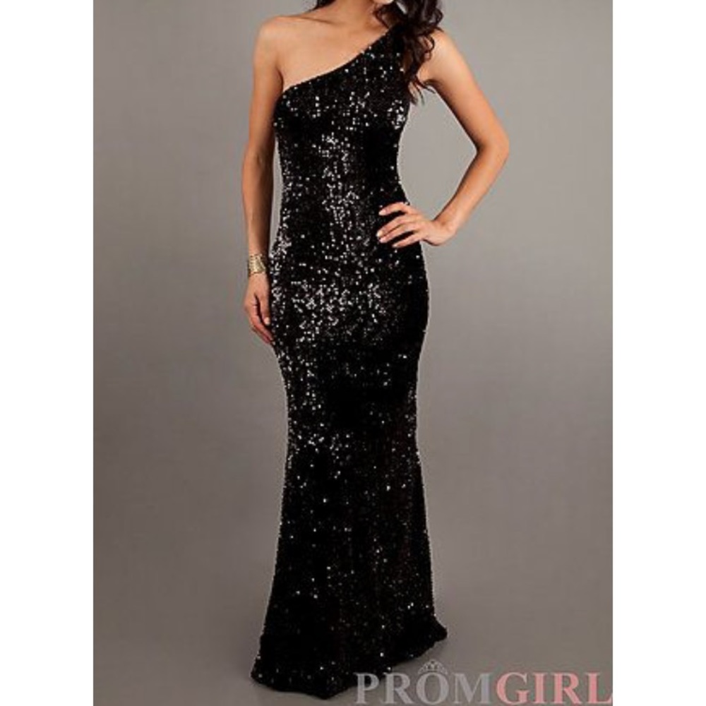 Floor length sequin prom dress